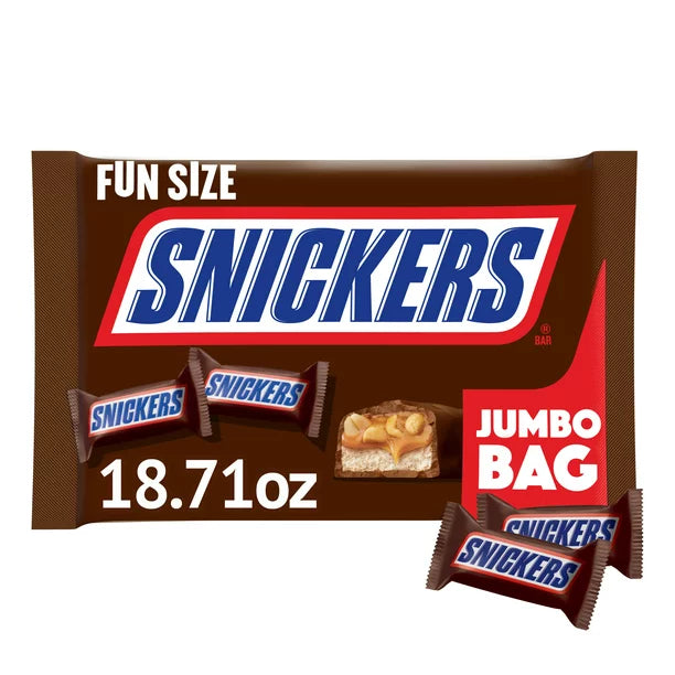 Snickers Fun Size Halloween Chocolate Candy Bars, 18.71 oz Jumbo Bag