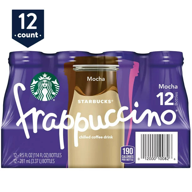 Starbucks Frappuccino Mocha Chilled Coffee Drink, 9.5 oz Glass Bottles, 12 count