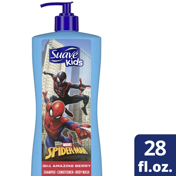 Suave Kids Fresh Spider-Sense, 3 in 1 Shampoo Conditioner Body Wash, 28 oz