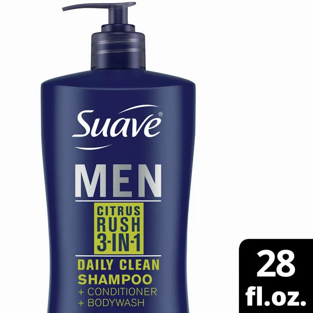 Suave Men Citrus Rush 3-in-1 Shampoo Conditioner Body Wash, 28 oz